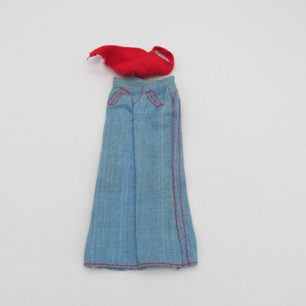Vtg 1974 Barbie Best Buy Denim Jeans W Red Top #7818